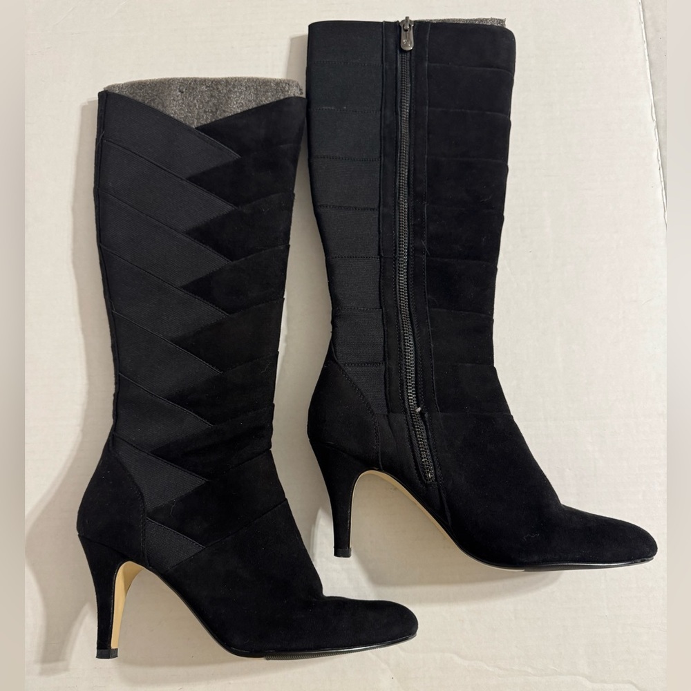 Adrienne Vittadini Black Suede Heeled Boots